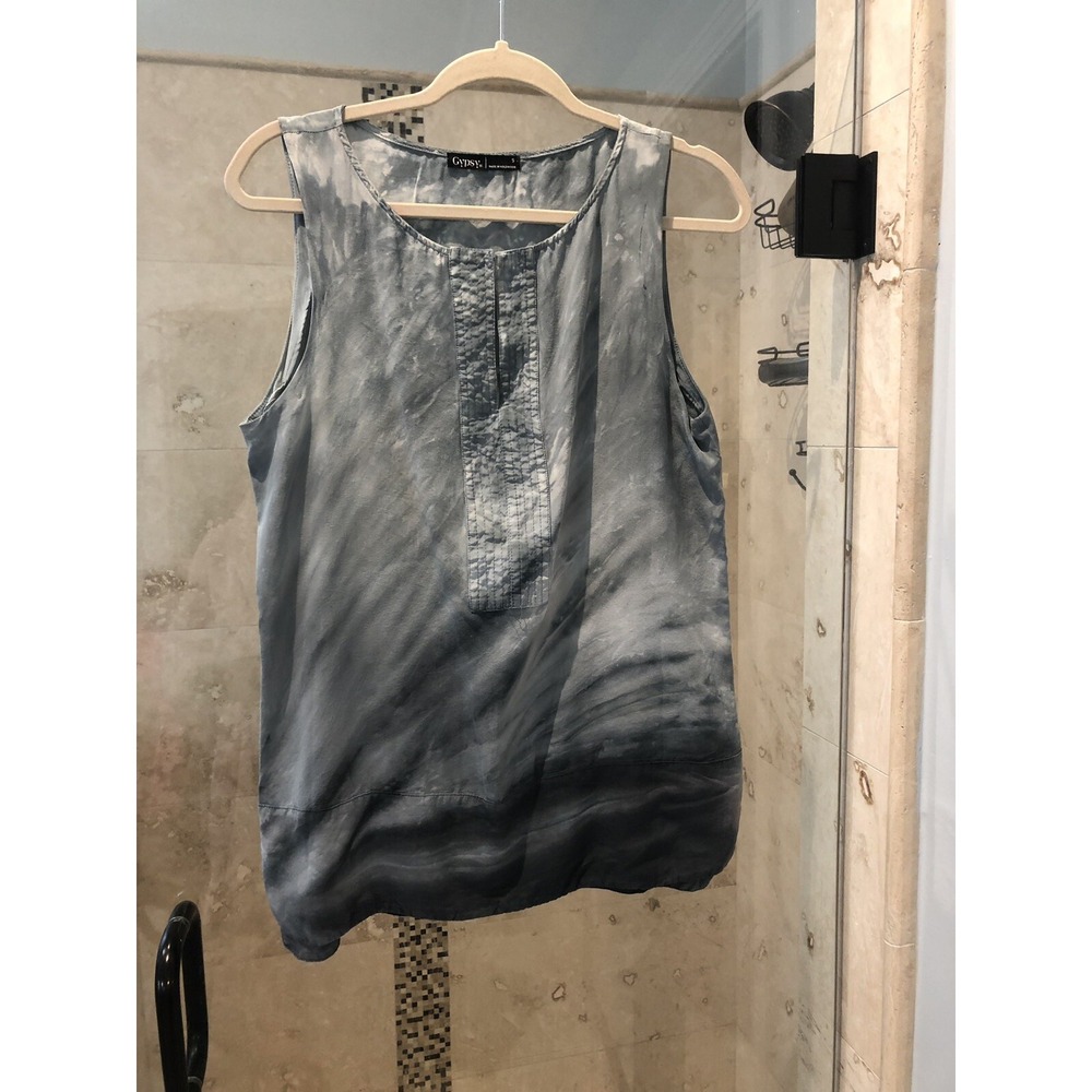 Gypsy 05 Tunic Top S Small  Blue Green  Ombre 100% Silk Sleeveless  Boho Blouse